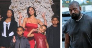 Kim Kardashian Stuns in Busty Red Dress With All 4 Children as Kanye West Remains MIA: Photos