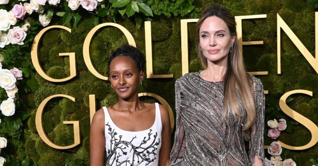 Angelina Jolie and Daughter Zahara, 19, All Smiles as They Arrive at the 2025 Golden Globes