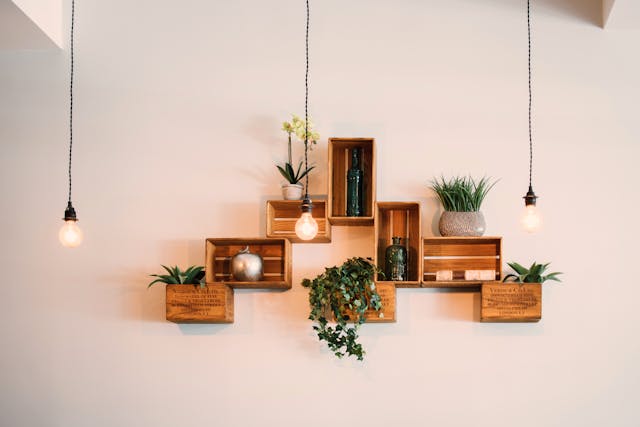 Shelves mounted to the wall